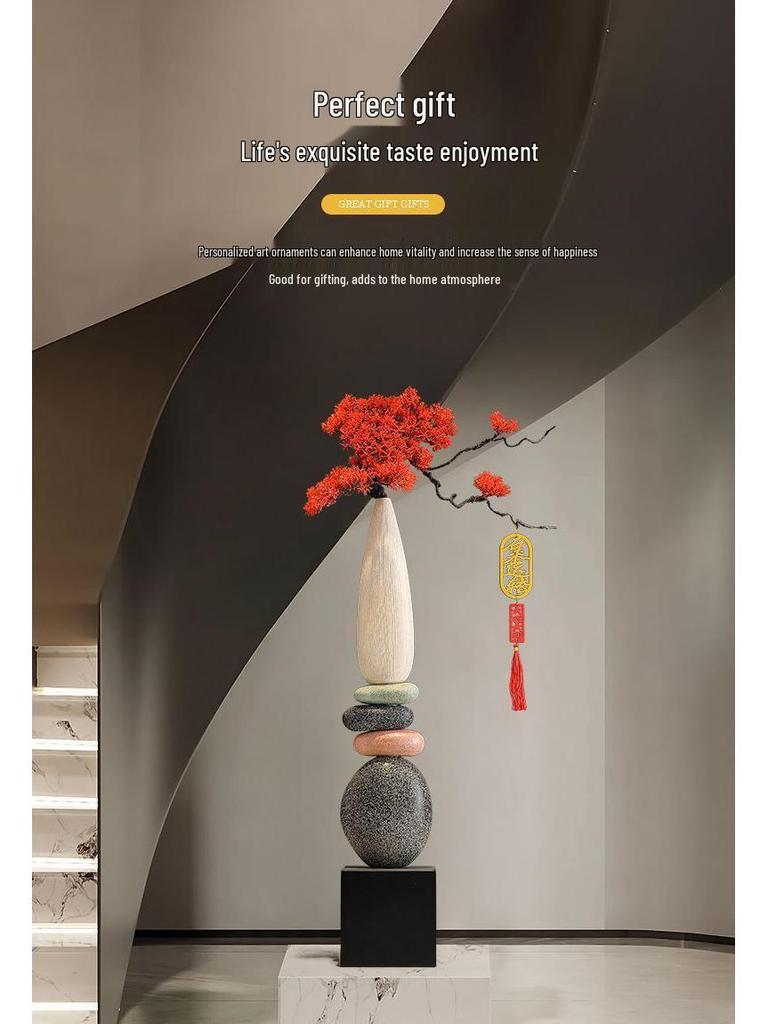 Slender Vertical Ceramic Vase Ornament for Living Room or Foyer