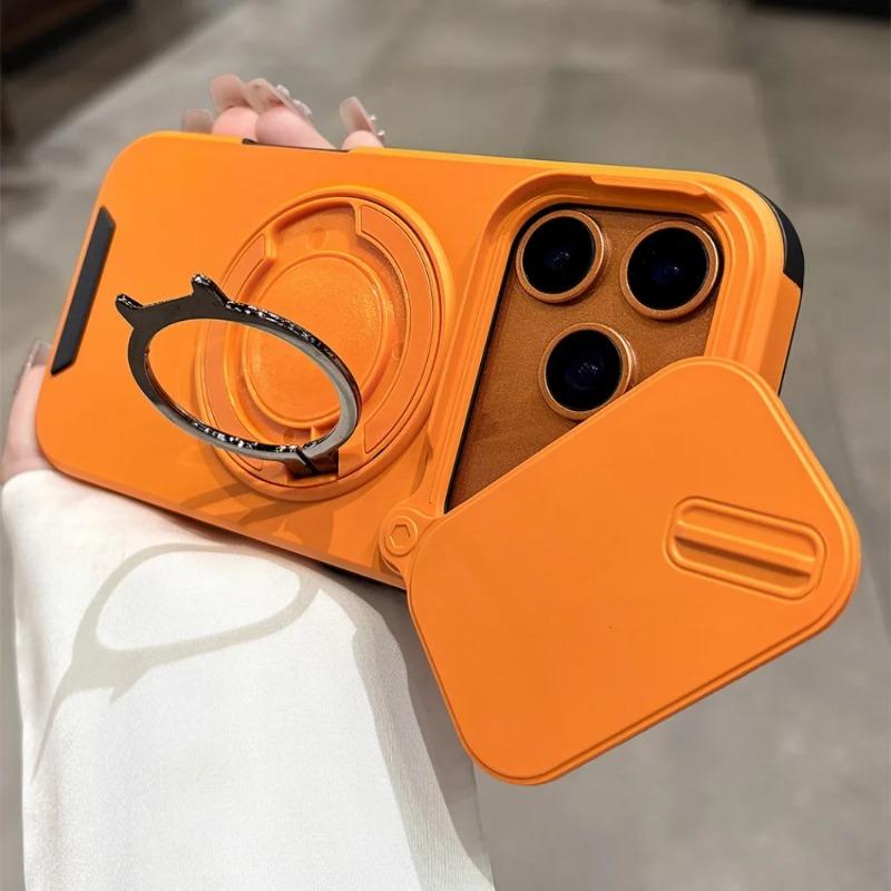 Armor Sliding Ring Holder For Magsasfe Phone Case For iPhone 17 Pro 15 16 14 13 12 11 Pro Max Shockproof Camera Protection Cover