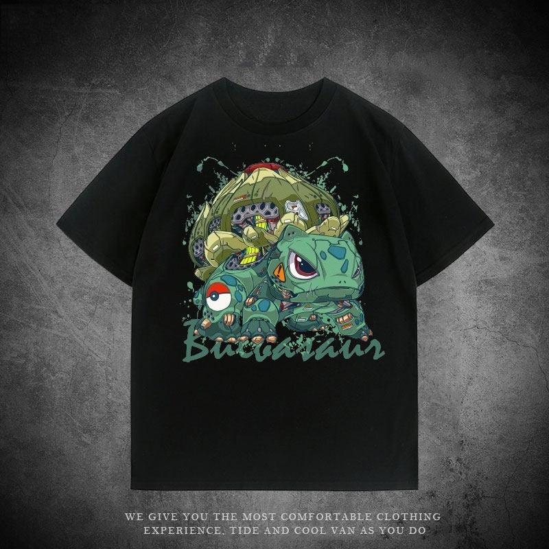 Mechanical Series Trendy T-shirt Bulbasaur Charmander Squirtle Pikachu Pure Cotton Loose Short-sleeved Clothing
