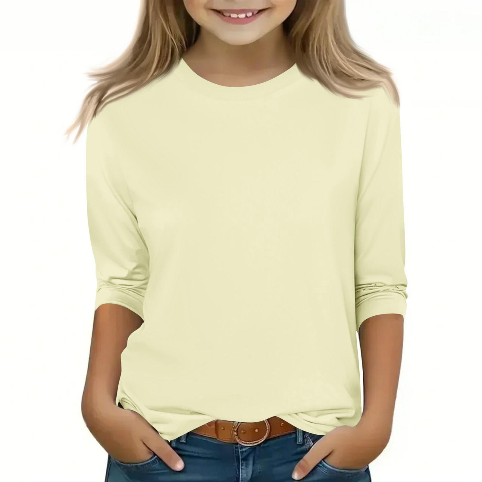 

Детский топ с круглым вырезом и рукавом 3/4, однотонный, повседневный, на каждый день 130 бежевый