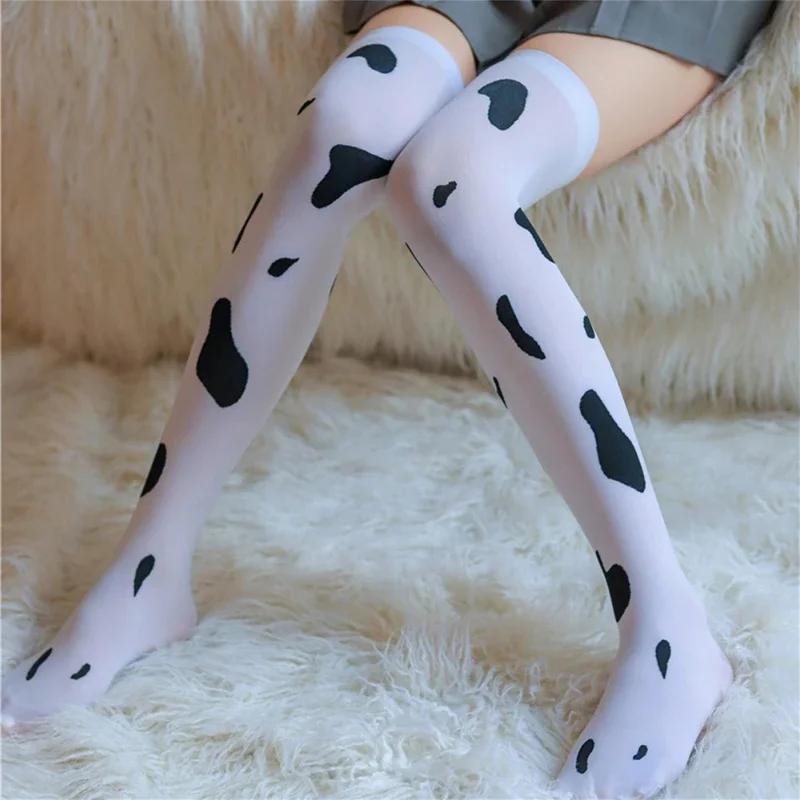 New Women'S Cosplay Stockings Kawaii Cow Spots Printed Thigh High Stockings Cute Lovely Milk Pantyhose