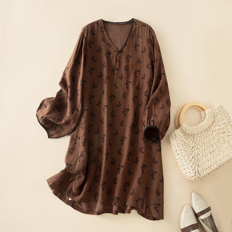 2026 Retro Cotton Linen V-Neck Shirt - Loose, Versatile, Stylish, Slimming Long-Sleeve Top XXL