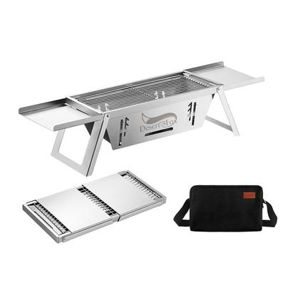 DesertFox Fire Pit Stand Barbecue Grill Compact Stainless Steel 2-4 People Lightweight Quick Assembly Foldable 3-in-1 Camping Height Adjustable 3 Case