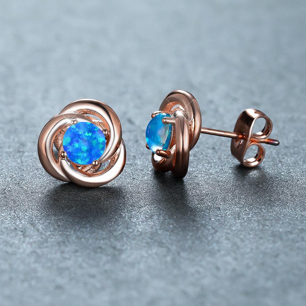 

Популярные серьги-гвоздики из розового золота с четырьмя зубцами и синей обмоткой, модные и милые