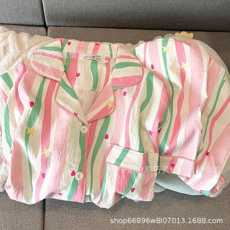 Pajamas Women S Summer Woven Cloud Cotton Wrinkled Fabric Ins Princess Style Cute Short Sleeve Summer Thin Loungewear Set M