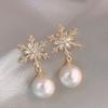 Elegant Shell Flower Earrings Women Minimalist Pearl Studs With Crystal Accents Lightweight Fashion Jewelry Daily Wear