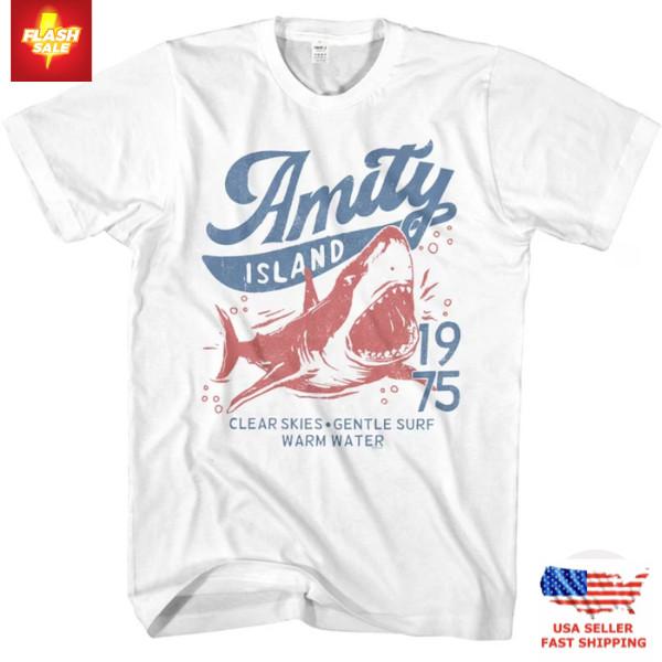 Trending Jaws Amity Island 1975 Clear Skies Gentle Surf Warm Water White Shirts Unisex T-Shirt XXXL