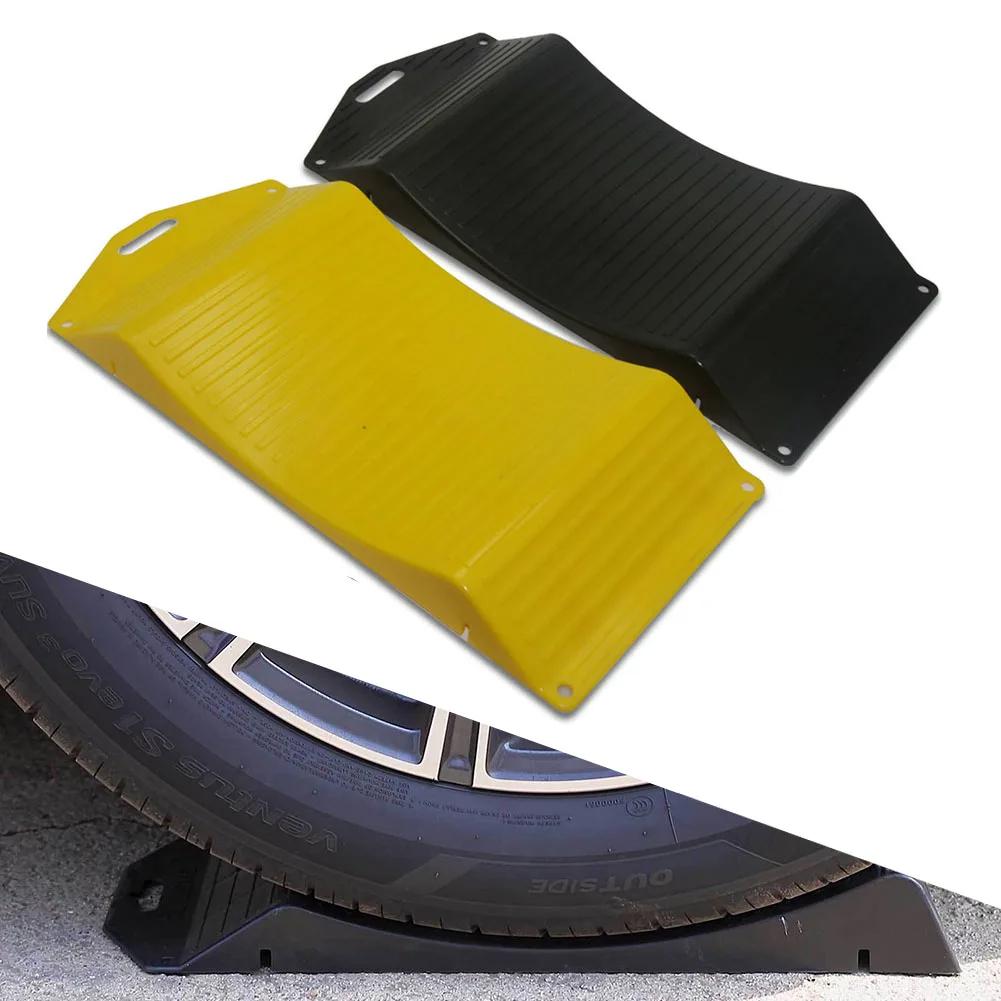 2 Pcs Tire Protector Ramp Vehicle Storage Ramp Group Curve Low Profile Ramp Car Anti slip Tire Pad Block RV Outdoor Accessories