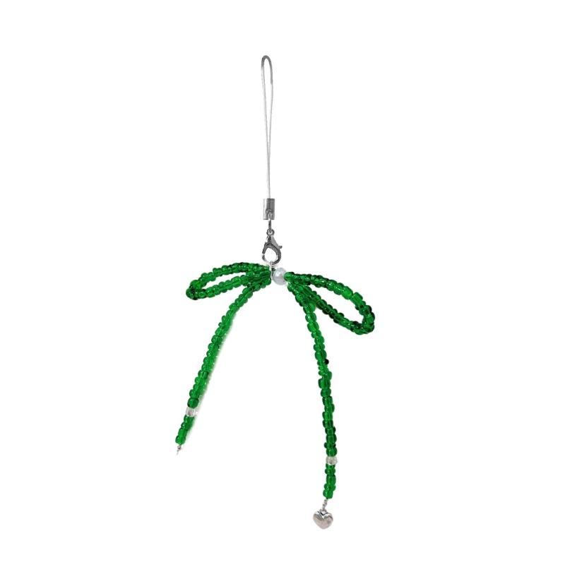 

Handmade Glass Bead Bowknot Keychain Pendant Elegant Bowknot Phone Pendant Stylish Phone Charm Gift for Women Girls зелёный