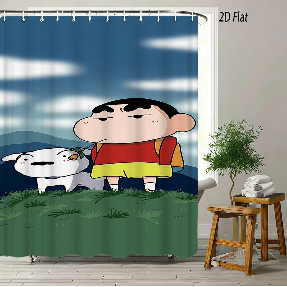 

Crayon Shin-Chan & Friends & Shiro Sleeping With Stars Scene 2D Print Waterproof Shower Curtain, Blue Starry Sky Bathroom Decor W60H190(CM)-1 Pcs