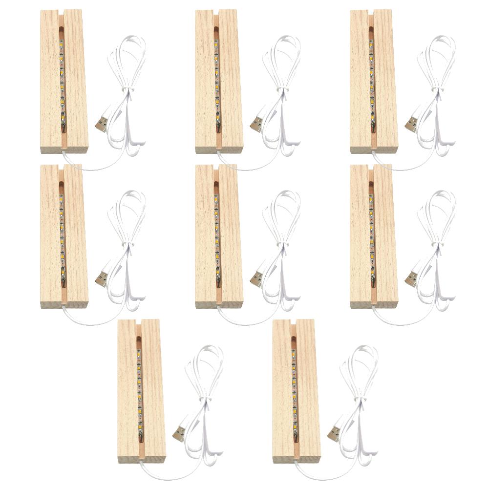 10-1pcs Practical LED Wood Display Base Rectangle Crystal USB Lighted Stand 3D Handmade USB Wooden Base Ornaments Decor