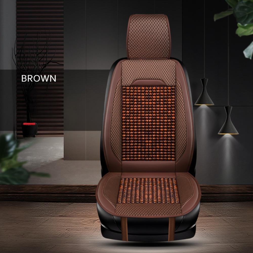 Luxury PU Leather & Wooden Bead Car Seat Cushion – Breathable, Durable & Easy-Clean – Fits Most Cars, Trucks, and SUVs