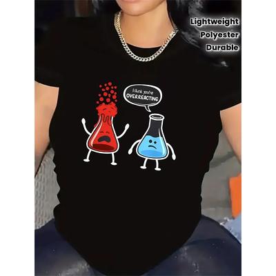 Europäische Größen Lustiges Chemielabor T-Shirt - "Ich denke, du überreagierst" Wissenschafts-Humor mit Becher & Molekül-Aufdruck