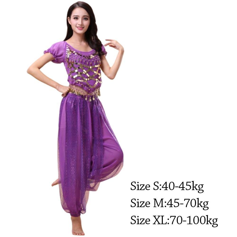 2Pcs/set Charming Sequin Tassels Belly Dance Costume Set Harem Pants Crop Top Sequin Tops Nightclub Stage Dance Wear Festivals