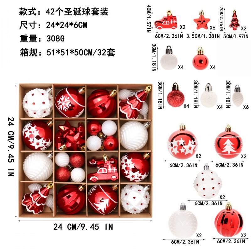 42pcs Christmas Baubles Set Red Green Gold Gingerbread Man Hand Painted Tree Ornaments