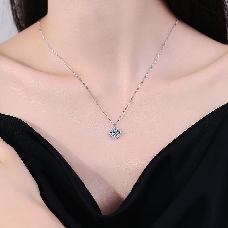 925 Sterling Silver Moissanite Necklace with Light Luxury Square Pendant - 1 Carat D Color Diamond for Women