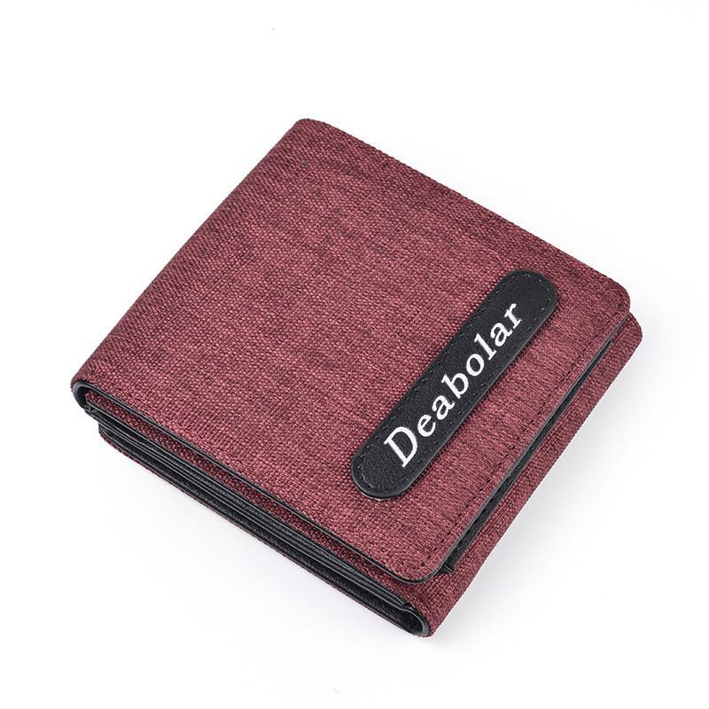 Deabolar Мужской холщовый кошелек Короткий горизонтальный Зажим для денег Отделения для нескольких карт Бумажник Тройной кошелек Кошелек из ПУ кожи Мужской В наличии красный