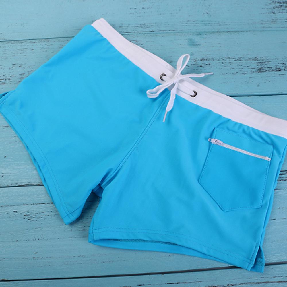 2023 Men's High-Waisted Square Leg Swim Trunks - European & American Fashion, Solid Color, Drawstring, Five-Point Casual Style.