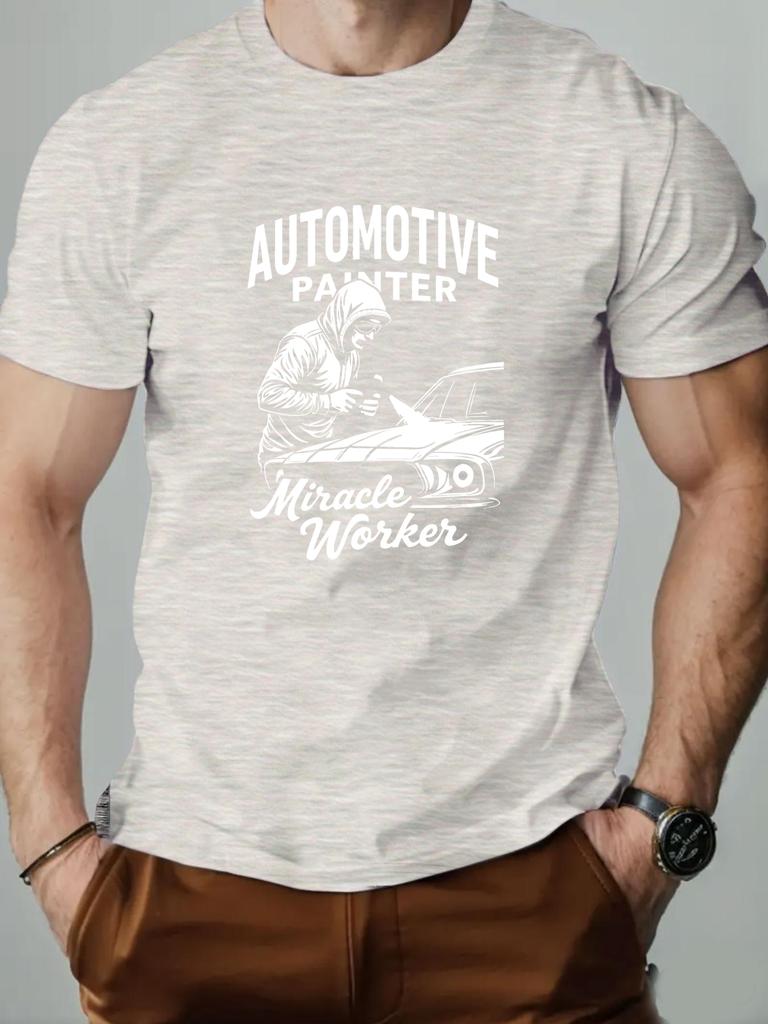 Man‘s T-shirt 100% Cotton Car repair Cartoon Printing Men Round Neck Casual Short Sleeve Summer Breathable Streetwear Top Tees