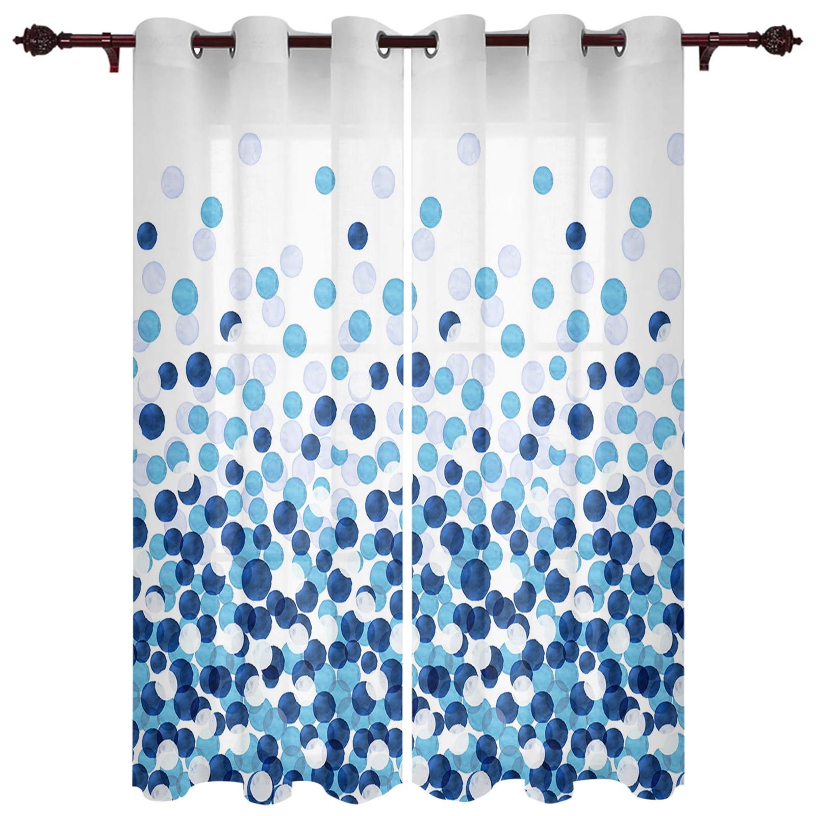 Занавеска для окна в фермерском стиле с акварельными точками и градиентом цвета морской — фото 7