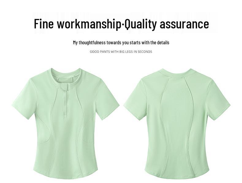 Women's Versatile Half-Zip Pilates Slimming Short Sleeve T-Shirt
