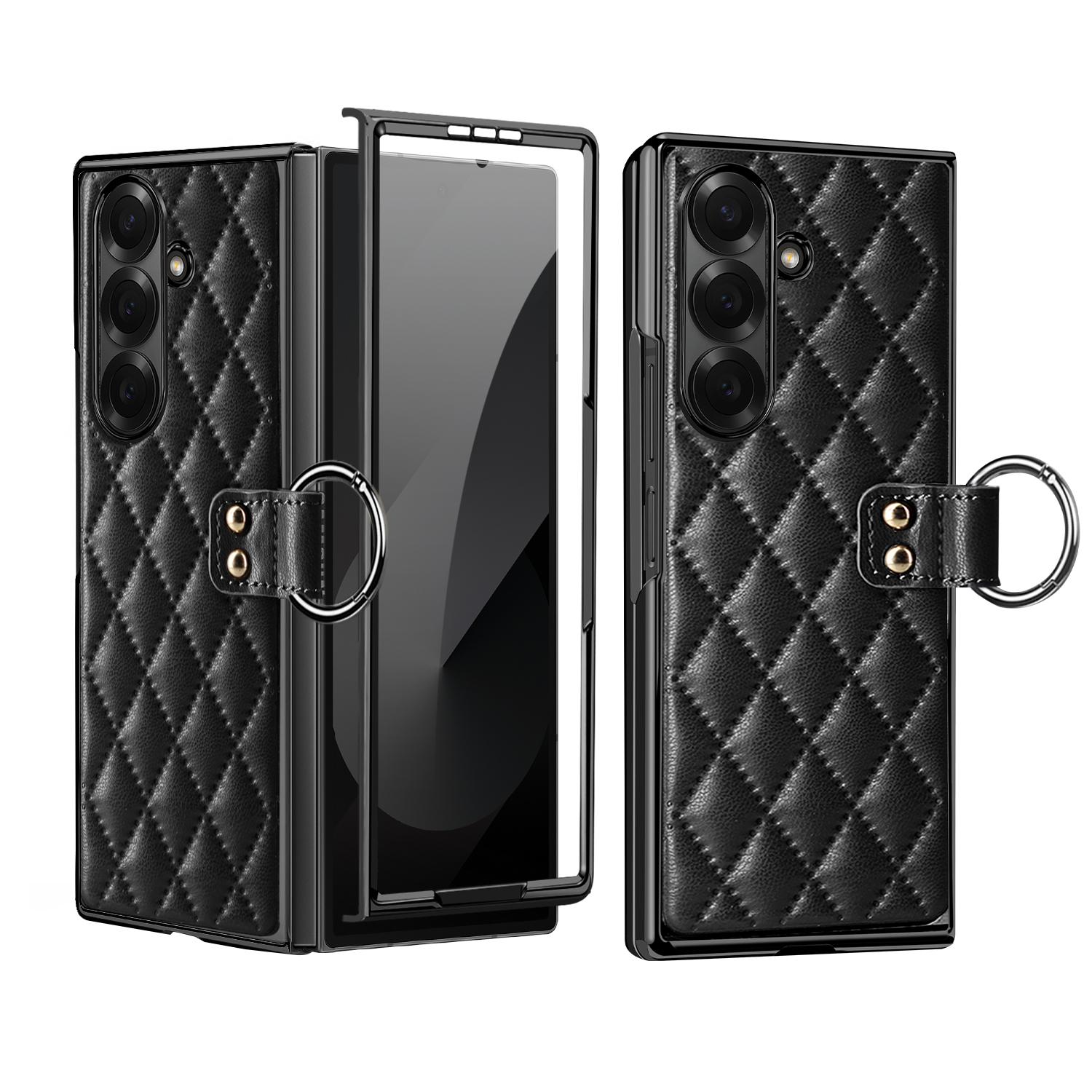 

For Samsung Galaxy Z Fold7 5G Case Rhombus Grid Phone Cover with Tempered Glass Film A