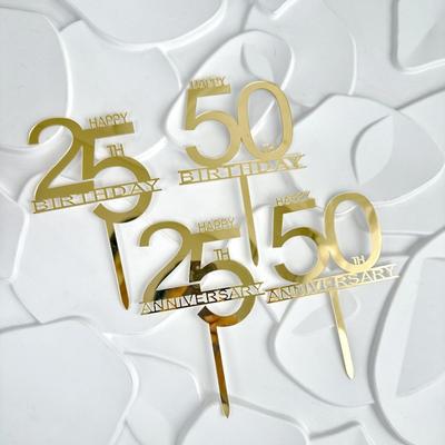 3pcs/set Acrylic 25/50 Happy Birthday Party Cake Toppers 25/50th Anniversary Party for Party Cake Decoration