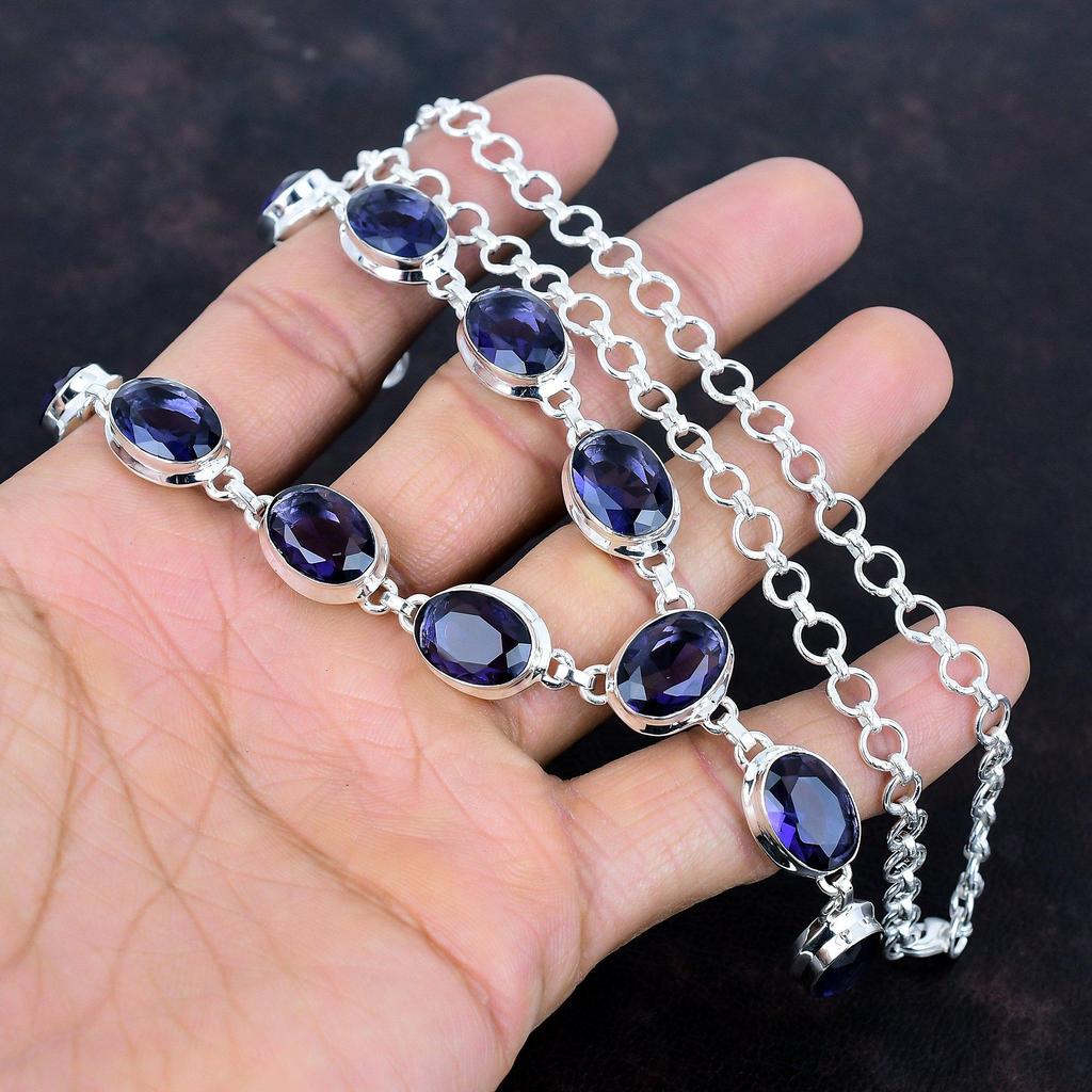 Fasetowany naszyjnik z ametystu afrykańskiego ręcznie robiona biżuteria naszyjnik z kamieni szlachetnych naszyjnik ze srebra próby 925 regulowany naszyjnik z łańcuszkiem prezenty dla matki