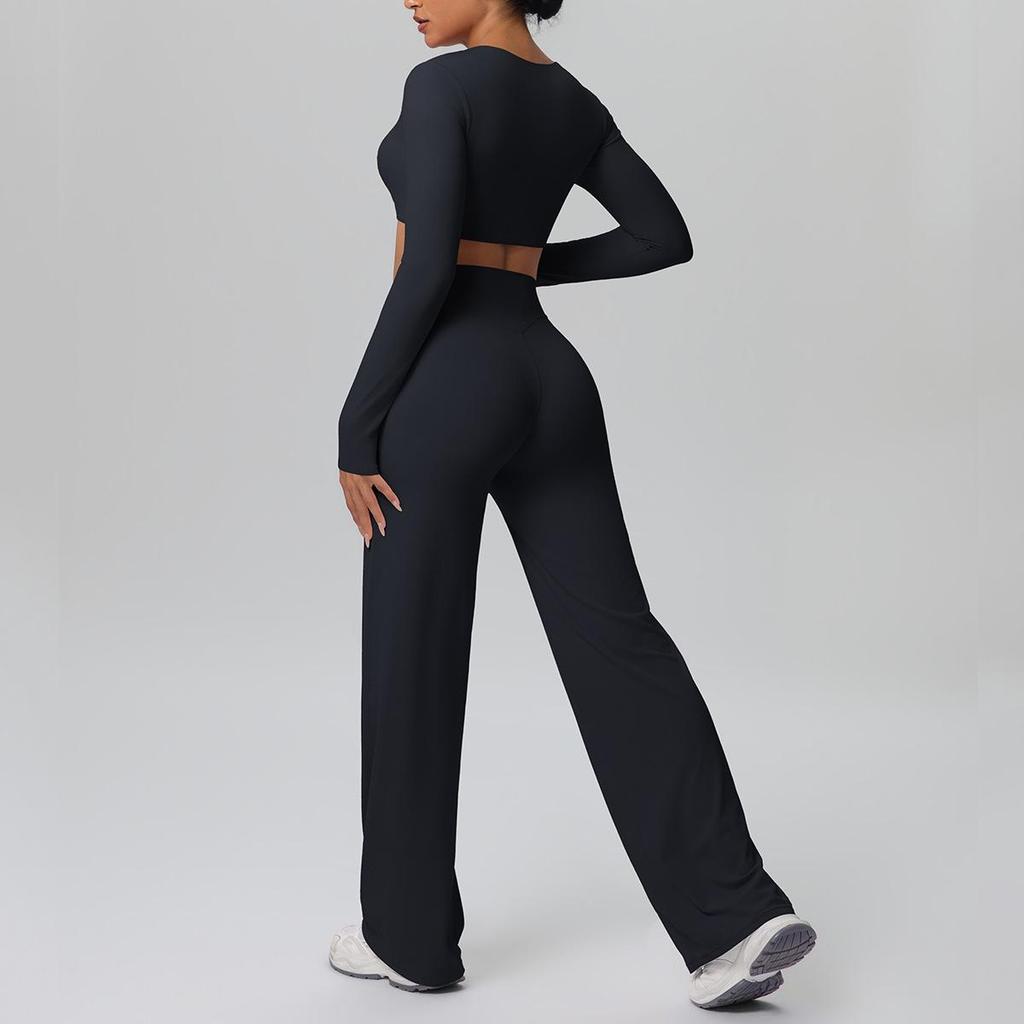 Cross-New Tight Sportswear Set: Chest-Pad Top & High-Waist Wide-Leg Pants for Running, Fitness & Yoga