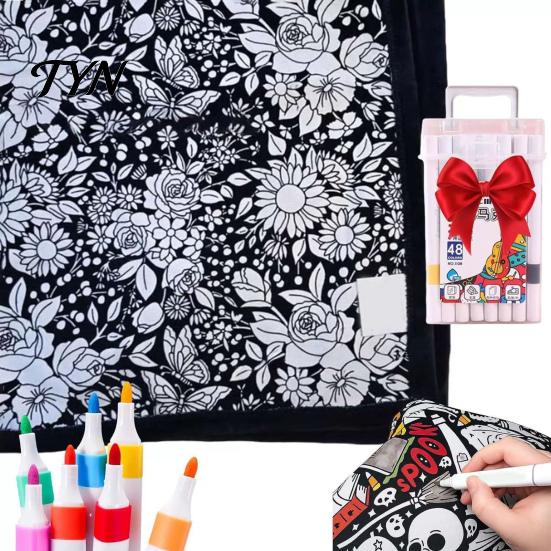 Gift for Creative Kids DIY Coloring Blanket with 24 Markers, Color Your Own Blanket, 59" X Soft Polyester Painting 45" Cozy Throw Sofa, Couch,