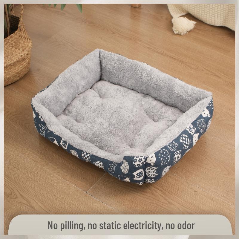 Cozy Pet Nest: Square Plush Dog & Cat Bed with Thick Warm Padding
