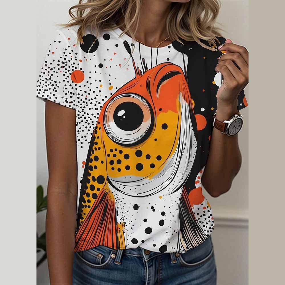 Girl 3D Printed Women's T-shirt Summer Round Neck Short Sleeved T-shirt
