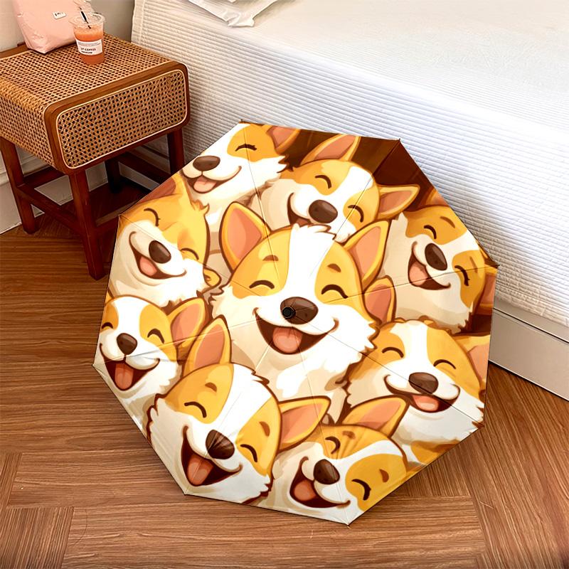 

1 PC Automatic Folding Umbrella - Happy Corgis Pattern, Portable & Foldable Design with 8 Ribs, Christmas Birthday Gifts