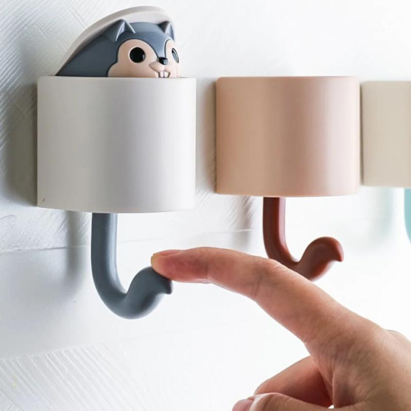 Creative Home Decor Cartoon Animal Squirrel Head Hiding Storage Bathroom Kitchen Hanging Hook Pasting Wall Hooks