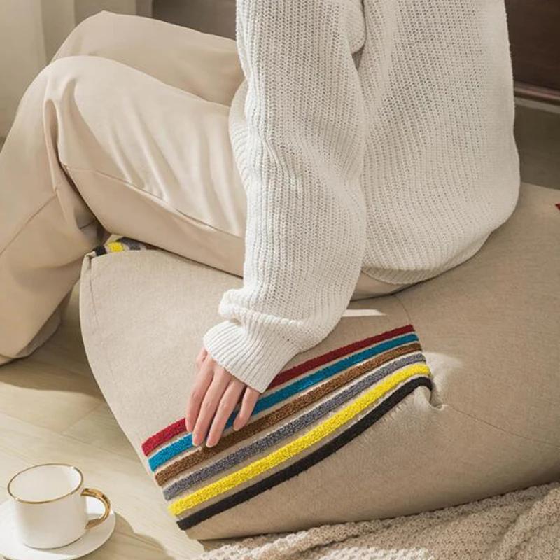 Moderne Wohnkultur Kissenbezug aus Baumwolle und Leinen, japanischer Lazy Couch Fußhocker, besticktes Tatami-Yoga-Meditationskissen, Futon