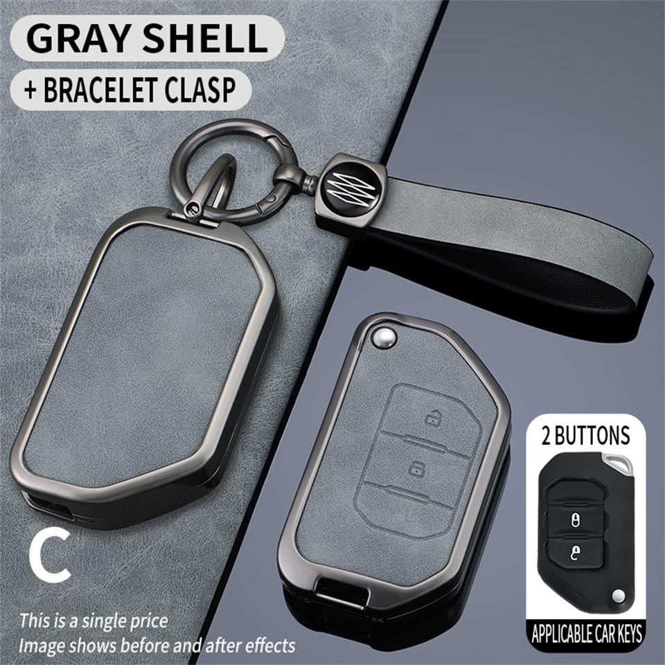 

Чехол для автомобильного ключа из цинкового сплава и кожи для Jeep Gladiator JT Sahara JLU Wrangler JL Rubicon 2018 2019 2 3 4 кнопки с дистанционным управлением серый