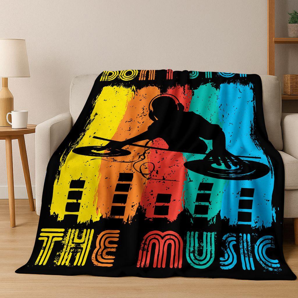 Tanzende Musik Musikalische Note Instrument Cartoon Flanell Decke, Gemütliche Weiche Überwurfdecke für Zuhause Schlafzimmer Bett Sofa Abdeckung Geschenk Kind