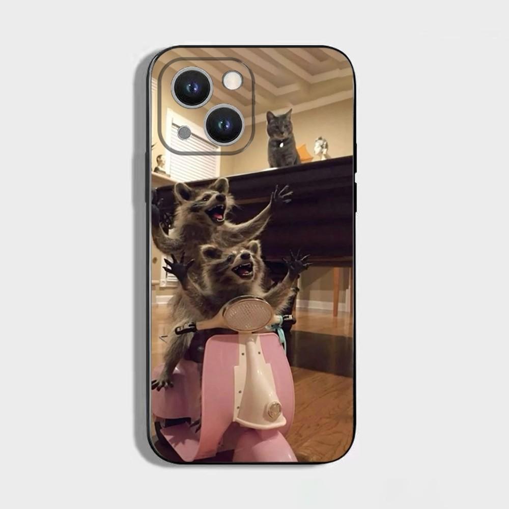 

Cute Raccoon Phone Case For iPhone 16,15,14,13,12,11 Plus,Pro Max,XS,X,XR,SE,Mini,8,7,Soft Silicone Black Cover iPhone13
