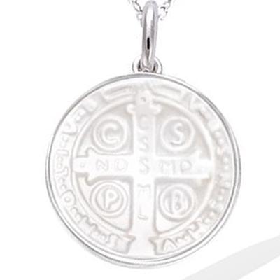 [R5669] - Silver Pendant 'Cross of Saint-Benoit' Silver Mother-of-pearl (rhodium) - 16x10mm
