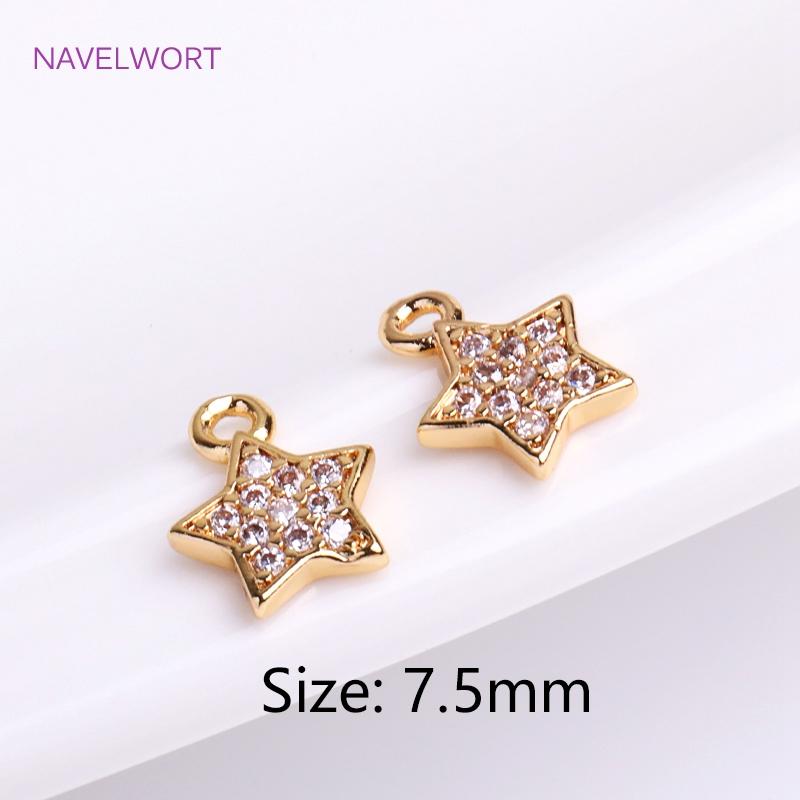 14K Gold Plated 7.5mm Cute Pentagram Earring Charms Inlaid Zircon Tiny Star Pendants DIY Jewelry Making Accessories Wholesale