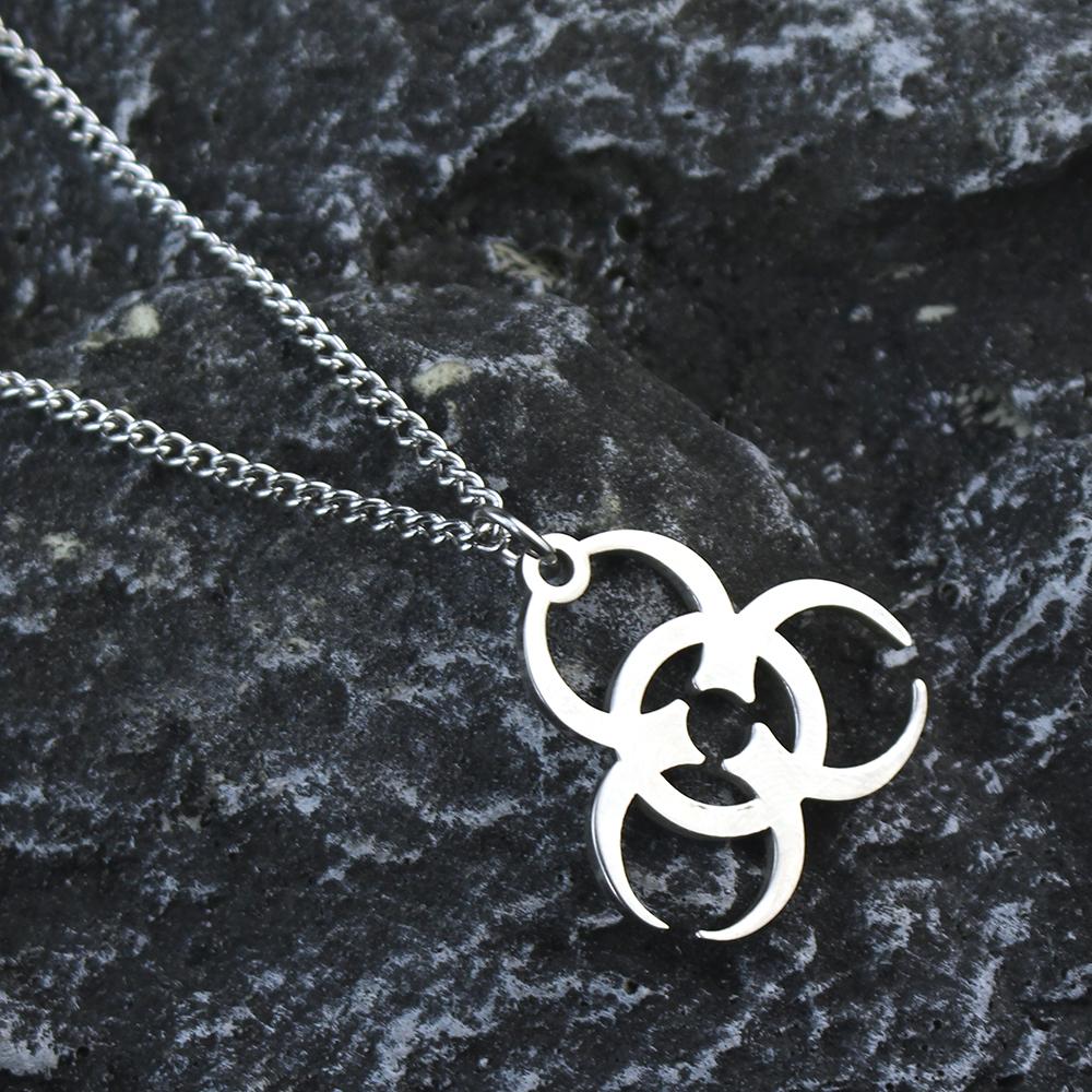 Biohazard Symbol Stainless Steel Pendant Silver Necklace Unisex Punk Jewelry Gift