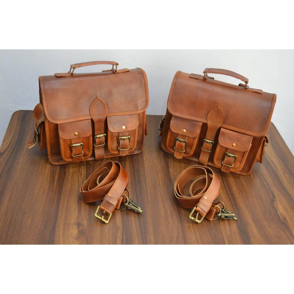Motorcycle Side Pouch Brown Leather Side Pouch Saddle 2Bags Panniers Two Bags