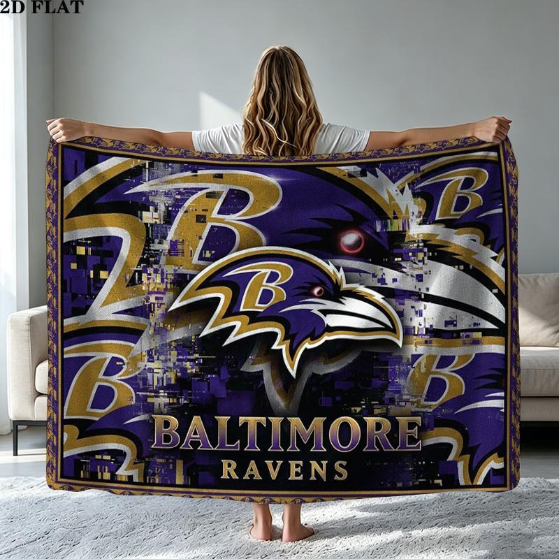 Koc flanelowy z nadrukiem Baltimore Ravens Wysokiej jakości Ciepły Komfortowy Pokrowiec na wszystkie pory roku Idealny na prezenty Wystrój domu
