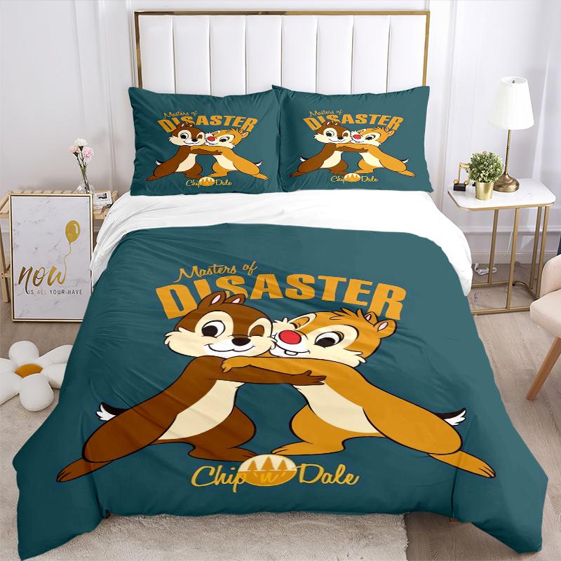 3pcs Chip 'n' Dale Masters of Disaster Print Bedding Set (1 Cover + 2 Pillowcases, Without Inserts)