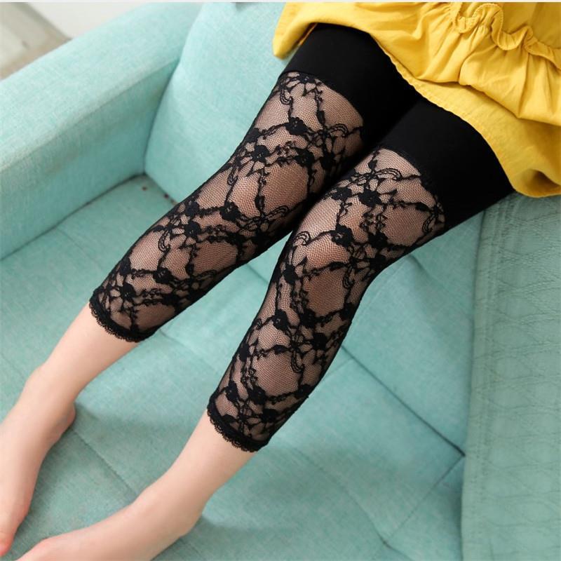Sommerleggings für Mädchen Kinder Caprihosen Dünne Spitzen- und Spitzenleggings Neuer Stil