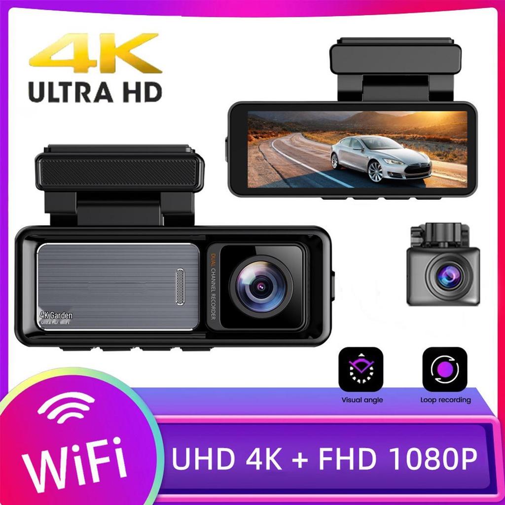 High-Definition Dual-Lens Dash Cam with Wide-Angle Night Vision and WiFi for Front, Interior, and Rear Recording