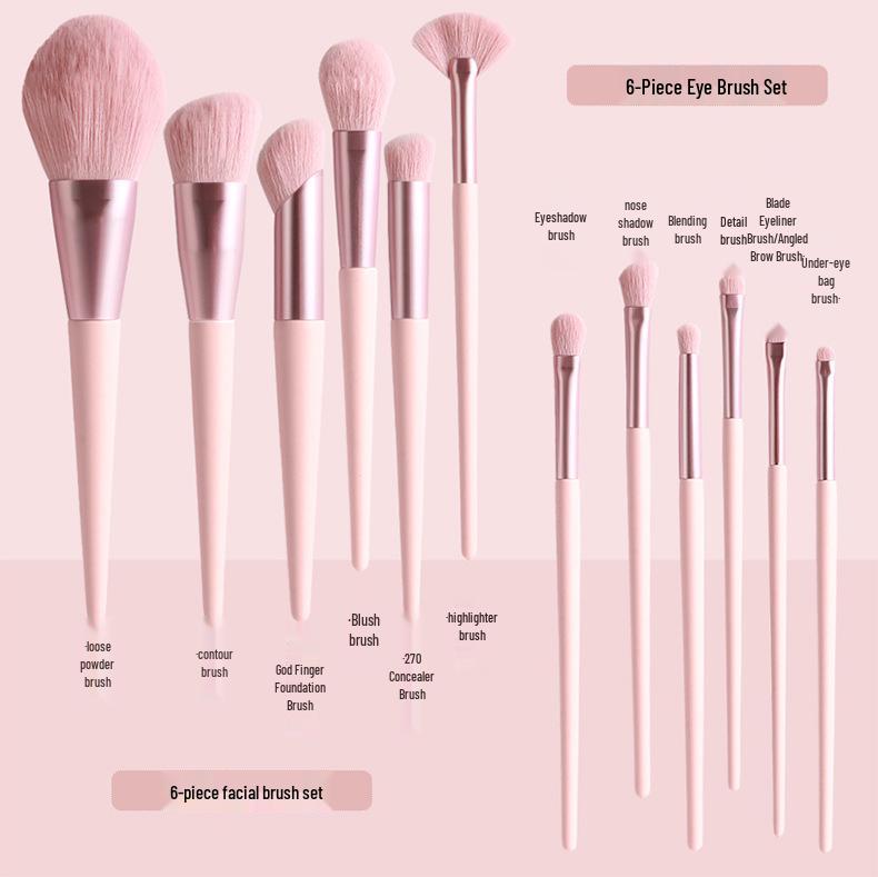 12-teiliges Make-up-Pinselset in zartem Rosa: Ideal für Puder, Rouge und Foundation