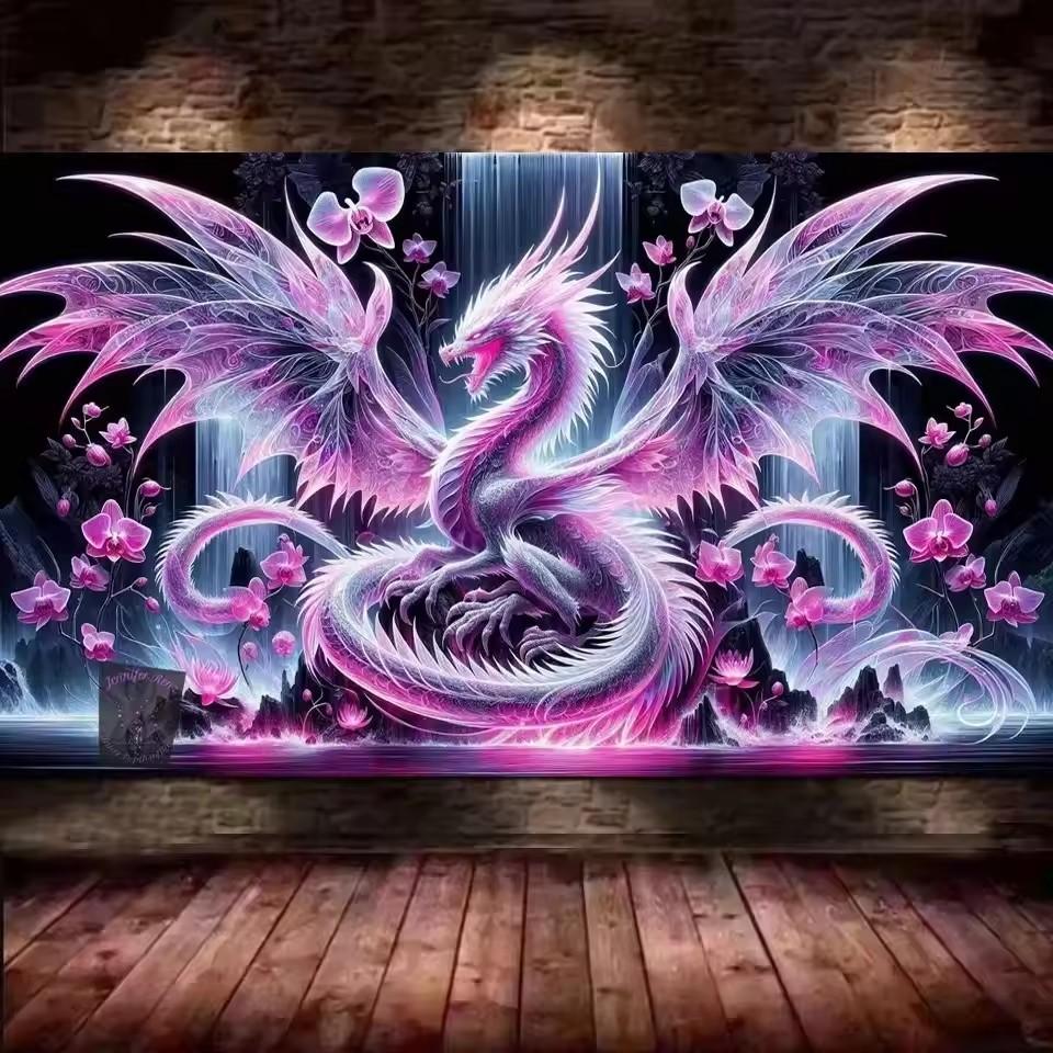 Large Size Mosaic DIY Full Diamond Painting Kits Art Fantastic Dragon and Flowers Embroidery Cross Stitch Rhinestones