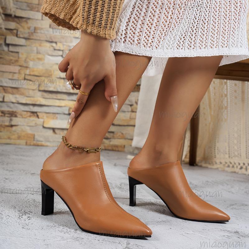 Pointed Toe Women Slippers Sexy High Heels Shoes PU Slingback New Sandals Slip On Summer Walking Pumps Mujer Slides