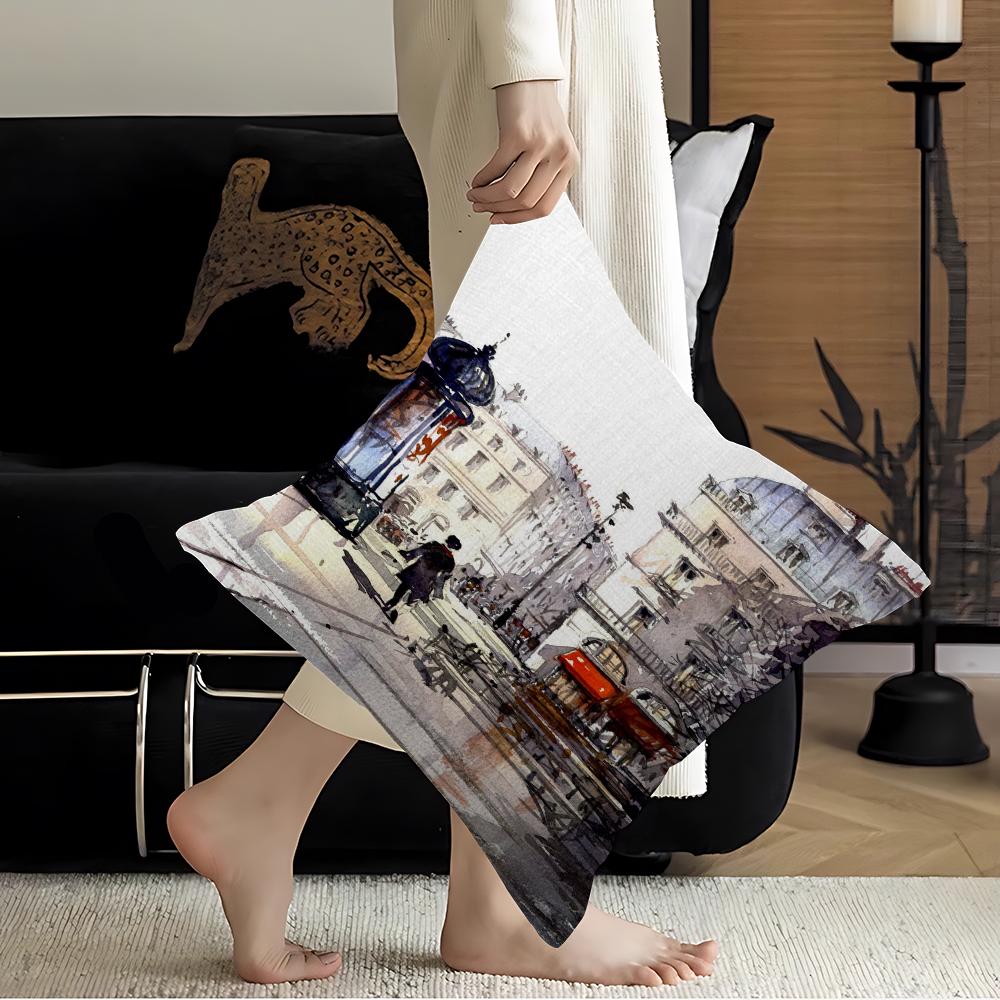 Paris Seine Street Landscape City Decorative Room Aesthetics Pillow Case Home Decor Bedroom Sofa Bed Couch Pillow Cover 45x45